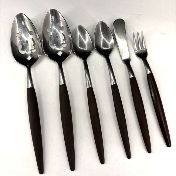 American Tempo MCM Various Piece Flatware/Serving Composite Wood Stainless Japan - Picture 1 of 16